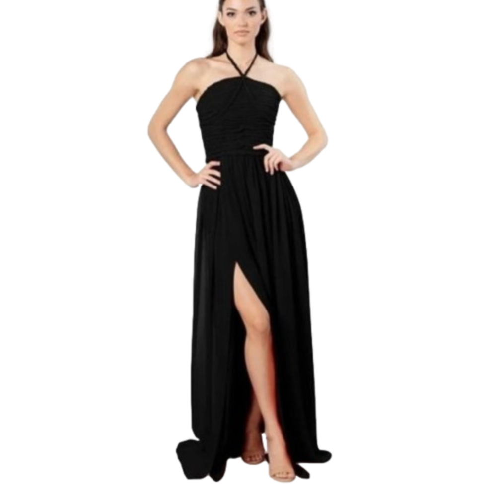 DRESS THE POPULATION Black Aura Halter Neck Maxi Long Dress‎ Women's Medium new
